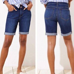 LOFT Modern Denim Jean Bermuda Walking Shorts Sz 2 Dark Wash Blue 289E